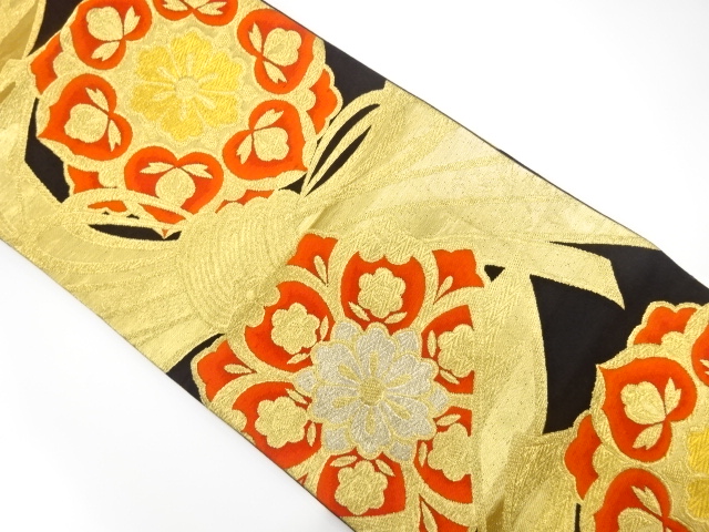 JAPANESE KIMONO / ANTIQUE FUKURO OBI / SILK / WOVEN FLORAL CREST